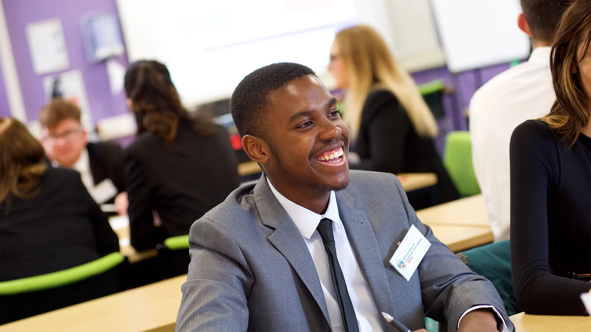 A student taking part in a practice interview